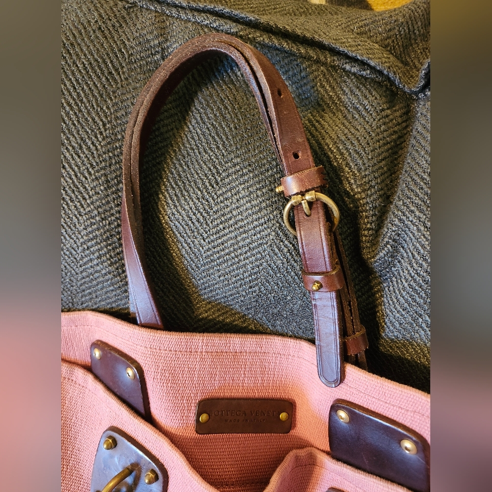 Bottega Veneta Pink Canvas Tote with Dark Brown Leather Handles - Picture 4 of 15